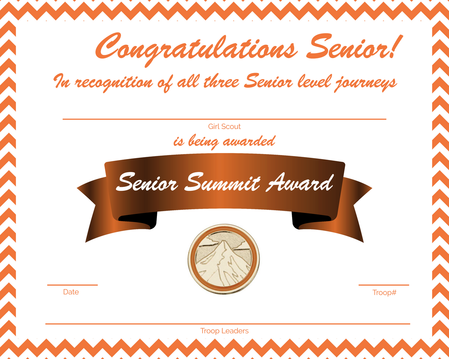 Girl Scout Summit Award Certificate