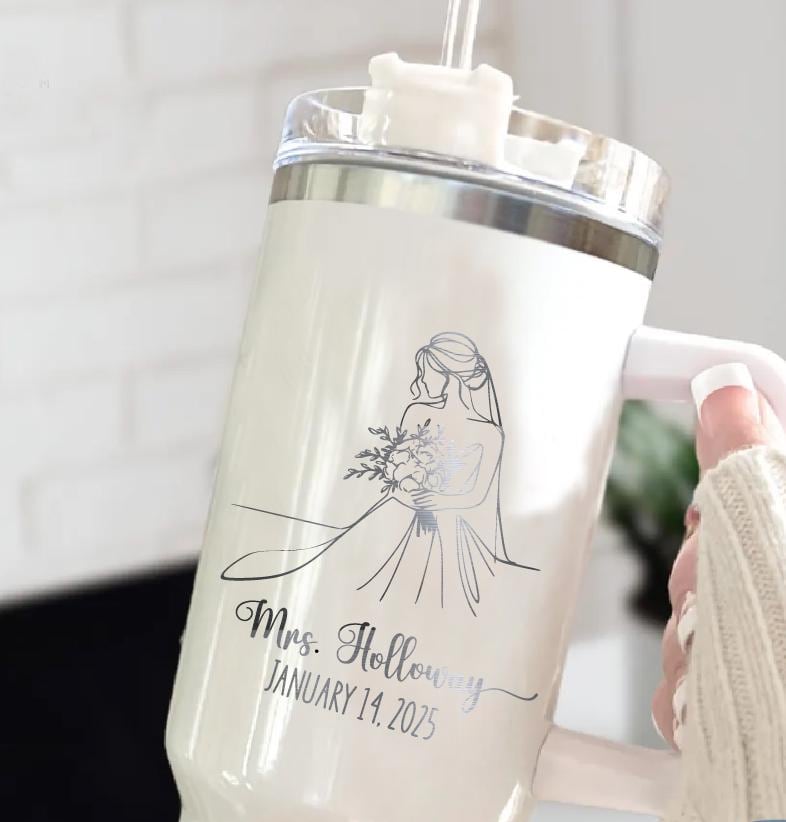 Personalized Wedding Tumbler, Bridesmaid Proposal, Save The Date, Bride Gift, Custom Stanley Quencher Cup Wedding Gift, 20oz 30oz 40oz