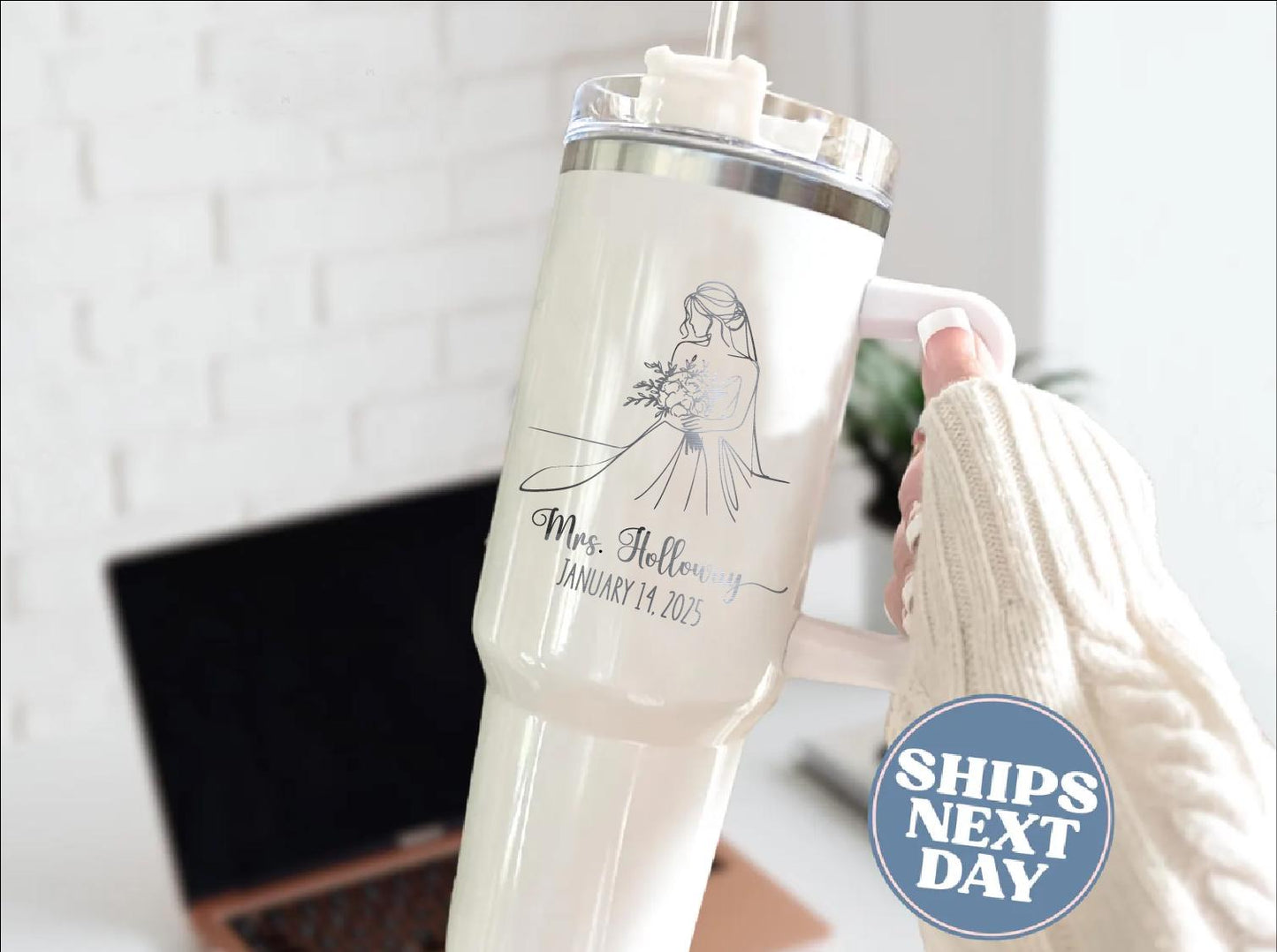 Personalized Wedding Tumbler, Bridesmaid Proposal, Save The Date, Bride Gift, Custom Stanley Quencher Cup Wedding Gift, 20oz 30oz 40oz