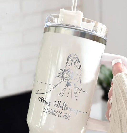 Personalized Wedding Tumbler, Bridesmaid Proposal, Save The Date, Bride Gift, Custom Stanley Quencher Cup Wedding Gift, 20oz 30oz 40oz