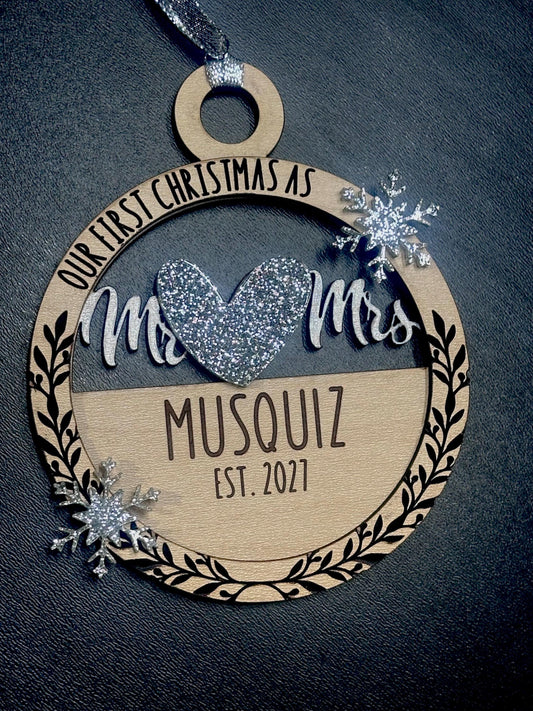 First Christmas Mr & Mrs Ornament | Wedding Gift, Anniversary Gift, Couple Gift, Mr and Mr, Mrs and Mrs, Gift for Her, Holiday Snowflake